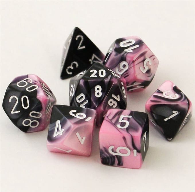 Chessex Gemini Zwart-Roze/Wit Polydice Dobbelsteenset (7 stuks)