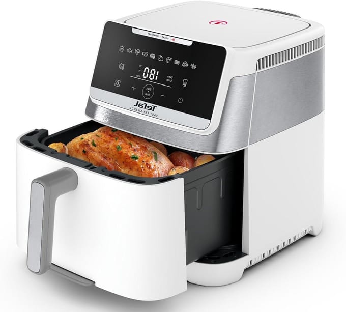 Stille Airfryer - Heteluchtfriteuse XXL - Gezond Koken - Silent Technology - 7 Liter - Wit
