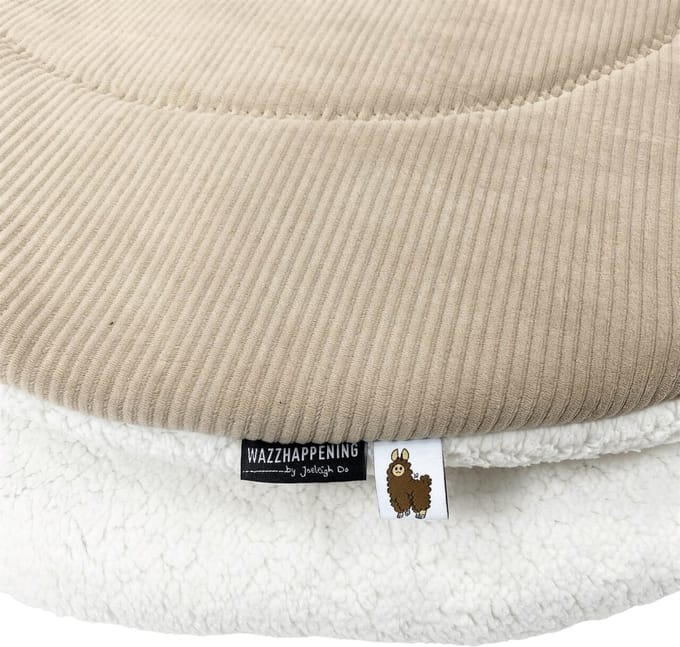 Wazzhappening - Boxkleed - 95 cm - RibTeddy - rond - zand - ribvelours - ecru - teddy