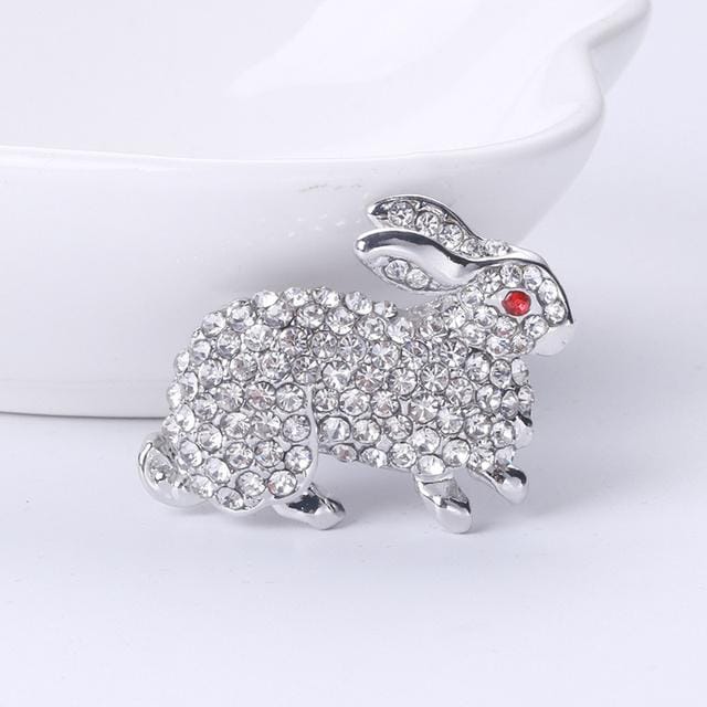 Schattige Strass Konijn Broche Dieren Serie Broche Mode Legering Strass Speld Kleding Accessoires white