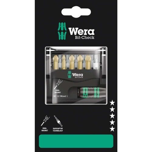 Wera Bit-Check 12 Wood 1 SB 05136390001 Bitset 1/4 (6,3 mm) Incl. bithouder