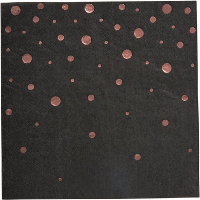 Wegwerpservetten - zwart-rosegoud - stippen - 16 stuks - 33x33cm