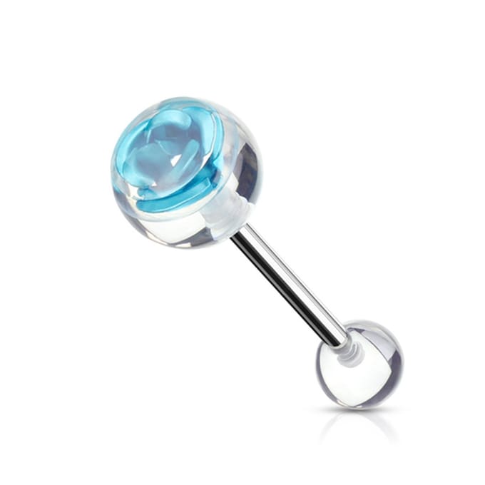 Tongpiercing metalen roos 1.6x16 - aqua - LMPiercings