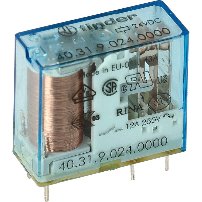 Finder PCB Relais 24V DC 10A Enkelpolig Omschakeling Contact - 40.31.9.024.0000 [2 Stuks]