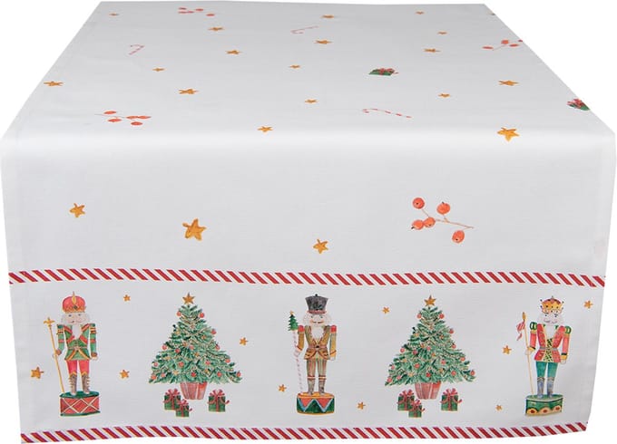 Clayre & Eef Tafelloper Kerst 50x140 cm Wit Rood Katoen Notenkrakers