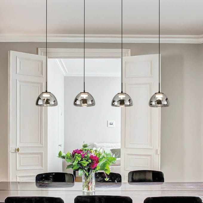 Fabas Luce LED hanglamp Lucille, 4-lamps, rookgrijs, CCT, dimmer