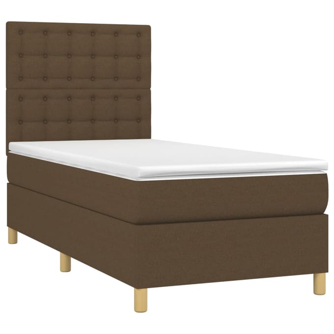 vidaXL - Boxspring - met - matras - en - LED - stof - donkerbruin - 90x190 - cm
