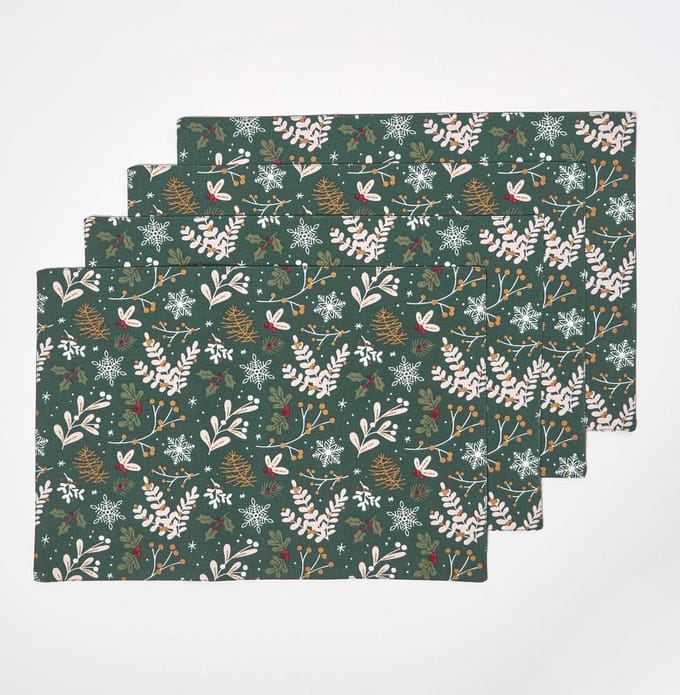 Homescapes Kerstplacemat Kerstbos, Groen, Set van 4