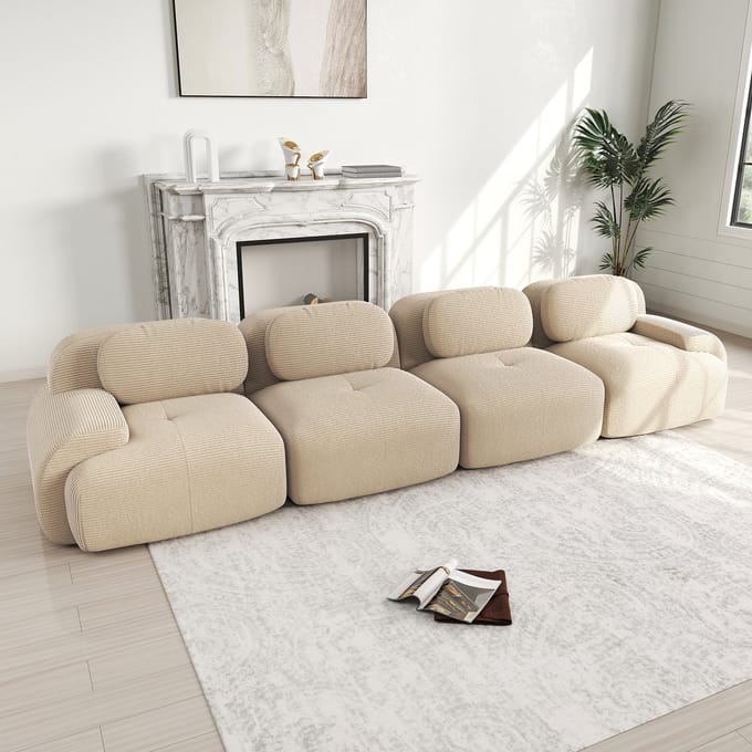 MODFU Modulair Hoekbankstel - Frameloos - Flexibele Opstelling - Cordstof - Beige