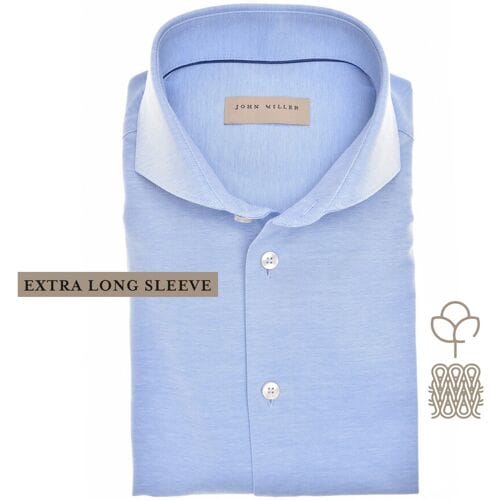 John Miller Overhemd Slim Solid Color Cutaway Extra long Sleeve Tricot Mouwlengte 7 Midden Blauw / male