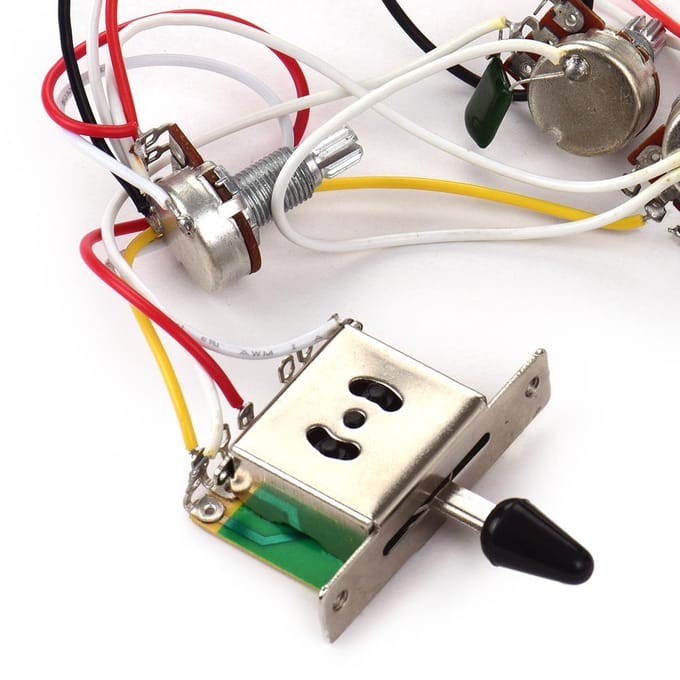 Elektrische Gitaar Bedradingsset Vervanging met 1 Volume 2 Toon 1 Jack 500K 5-Standen Schakelaar white