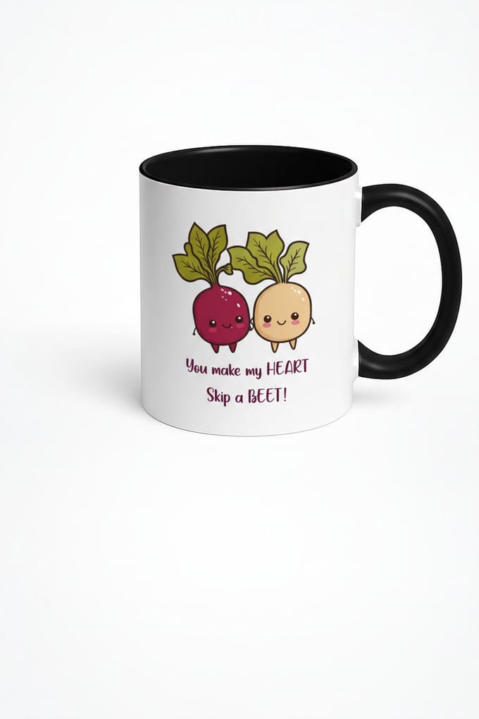 Koffiemok met Grappige Bietjes - 'You make my HEART Skip a BEET!' - Liefdevol Cadeau