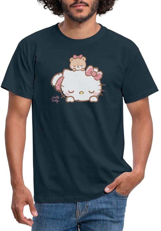 Hello Kitty Met Teddy Op Haar Rug T-Shirt Heren
