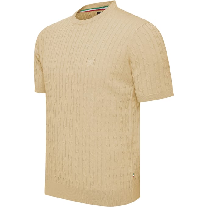 Cappuccino Italia - Heren Tee SS Loreto Cable Knit - Beige - Maat S