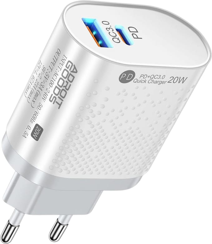 AdroitGoods Usb-A/C Snellader - 20W oplader met QC3.0 - Universele adapter - Telefoon Oplader - Wit