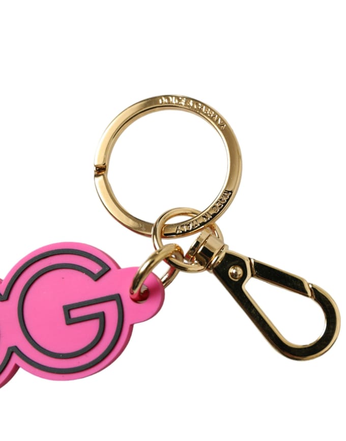Dolce & Gabbana Roze Rubberen Goudkleurige Metaal DG Logo Sleutelhanger Keychain