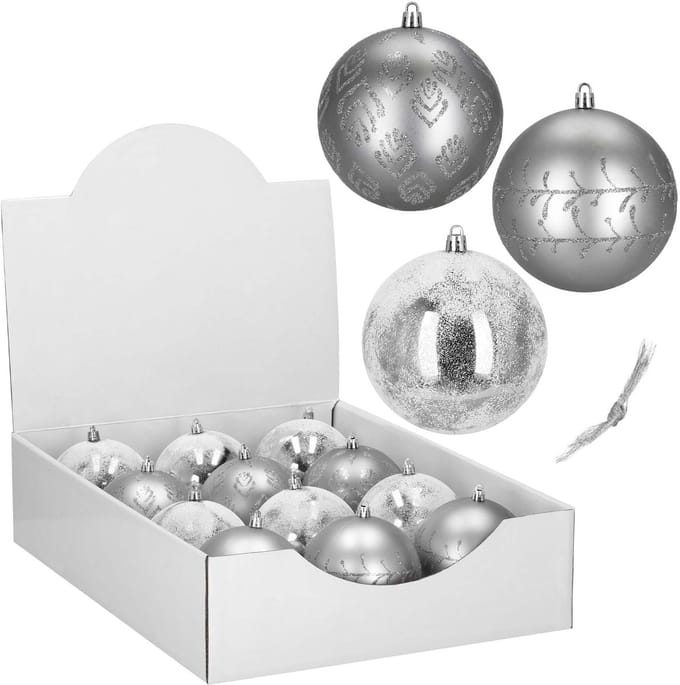Springos Kerstballen | 12 Stuks | 11 cm | Zilver