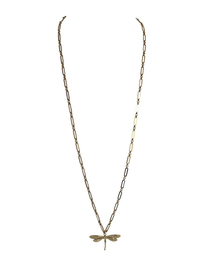 FlowJewels - lange schakelketting - libelle - stainless steel - goud