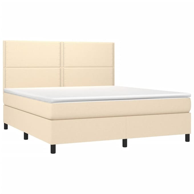 vidaXL - Boxspring - met - matras - stof - crèmekleurig - 180x200 - cm