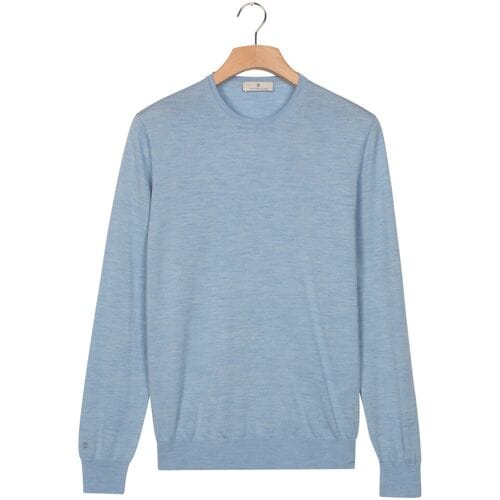 Thomas Maine Trui Crew Neck Pullover Single Knit Merino Wool Licht Blauw / male