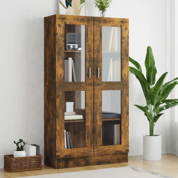 vidaXL - Vitrinekast - 82,5x30,5x150 - cm - bewerkt - hout - gerookt - eikenkleurig