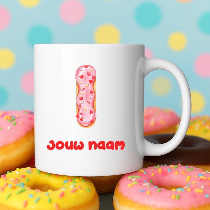 Mok - Donut letter I – Gepersonaliseerd met naam – Grappige Mokken