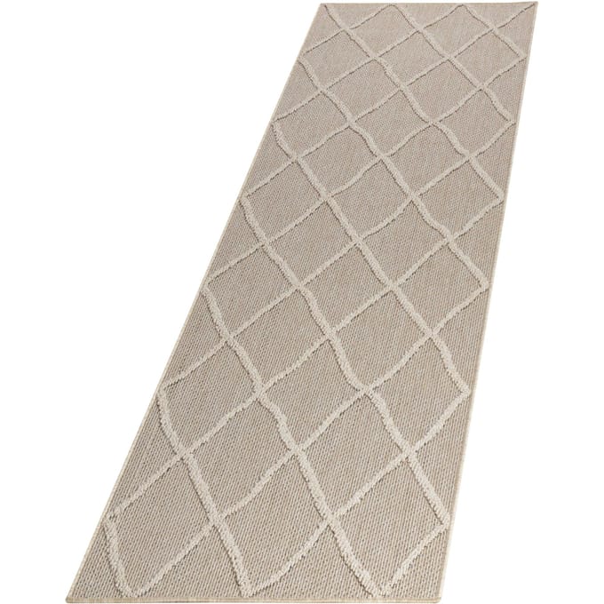 Buitenkleed, boho-design, beige kleur, kleed voor terras, balkon, keuken, polypropyleen achterkant, afmeting: 80 x 250 cm