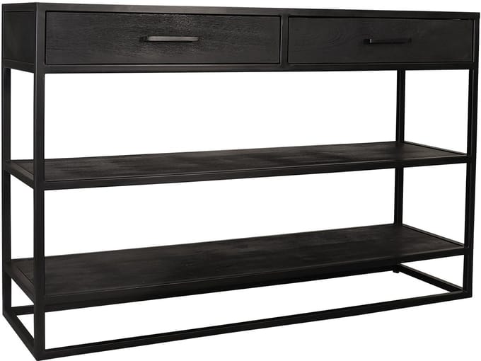 Bijzettafel visgraat 120cm duurzaam mangohout zwart Livia side table