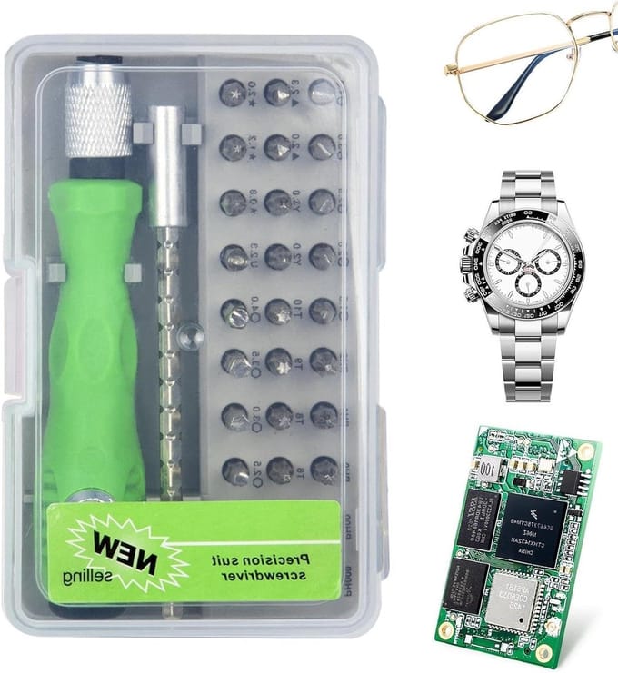 Schroevendraaierset - Precisie toolkit - Elektronica reparatie - 32-in-1 verwisselbare bits - Compact formaat - Grijs