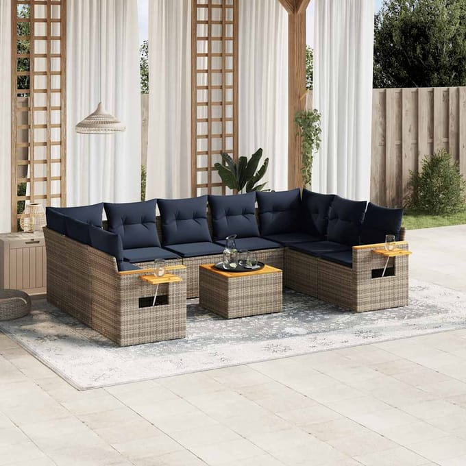 vidaXL - 10-delige - Loungeset - met - kussens - poly - rattan - grijs