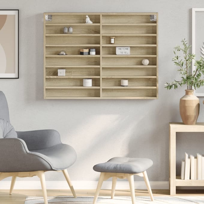 vidaXL - Vitrinekast - 100x8,5x75 - cm - bewerkt - hout - sonoma - eikenkleurig