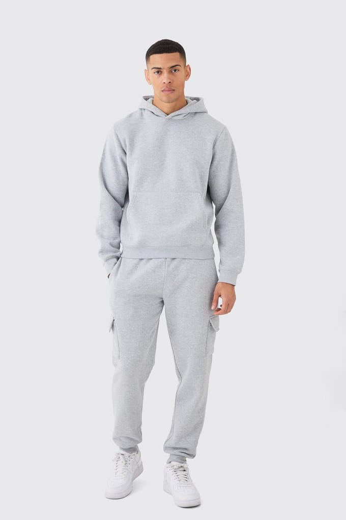 Boxy Hooded Cargo Trainingspak | Grey Marl | Size Medium