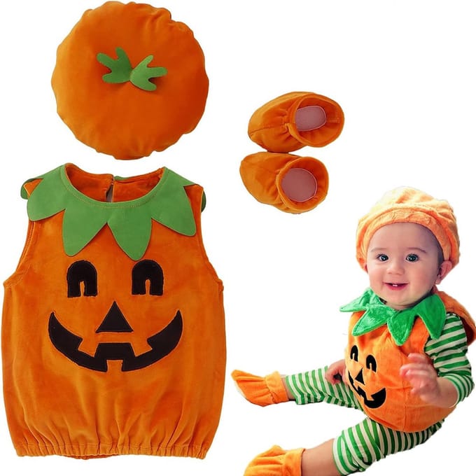 Schattig Pompoen Kostuum Kinderen Baby – Complete Set met Muts en Schoentjes