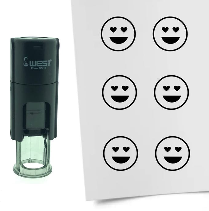 CombiCraft Stempel Smiley Liefde 10mm rond - Zwarte inkt
