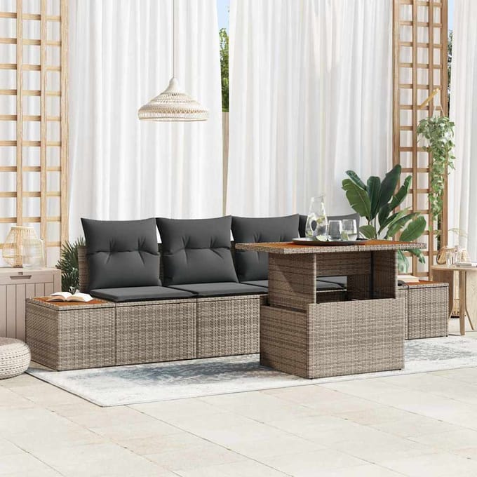 vidaXL - Tuinbank - Set - 5 - st - Grijs - poly - rattan