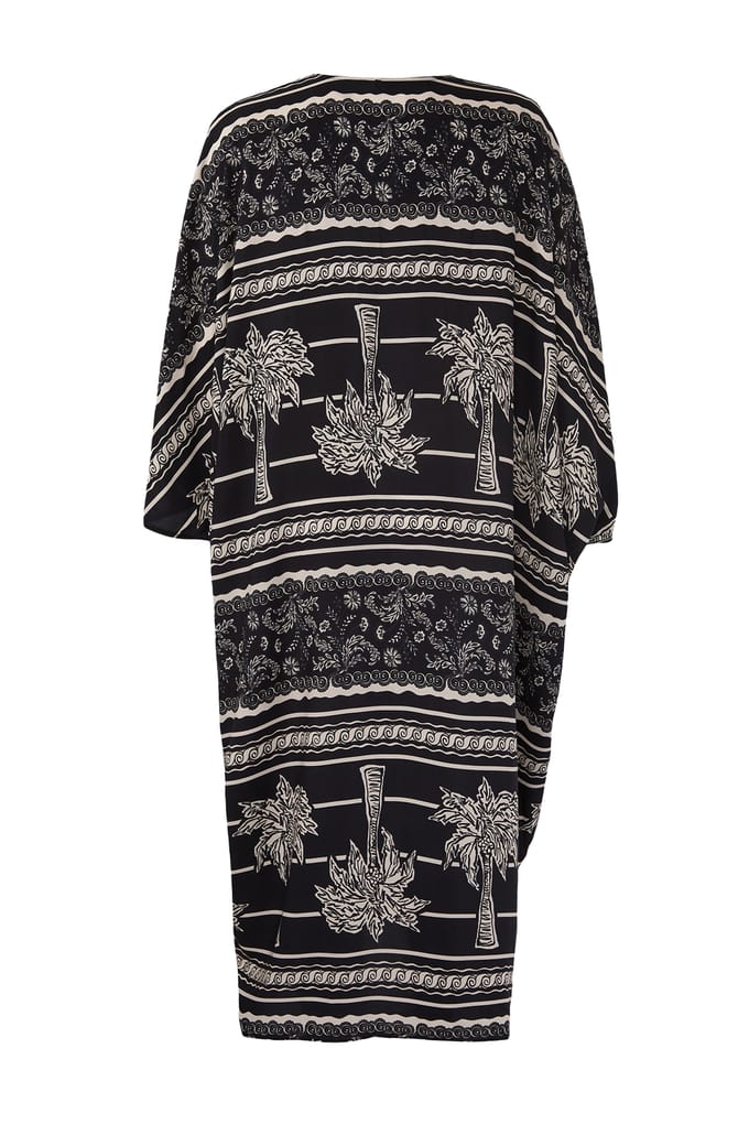 Dames zwarte midi-jurk met print en spaghettibandjes, oversized strandjurk