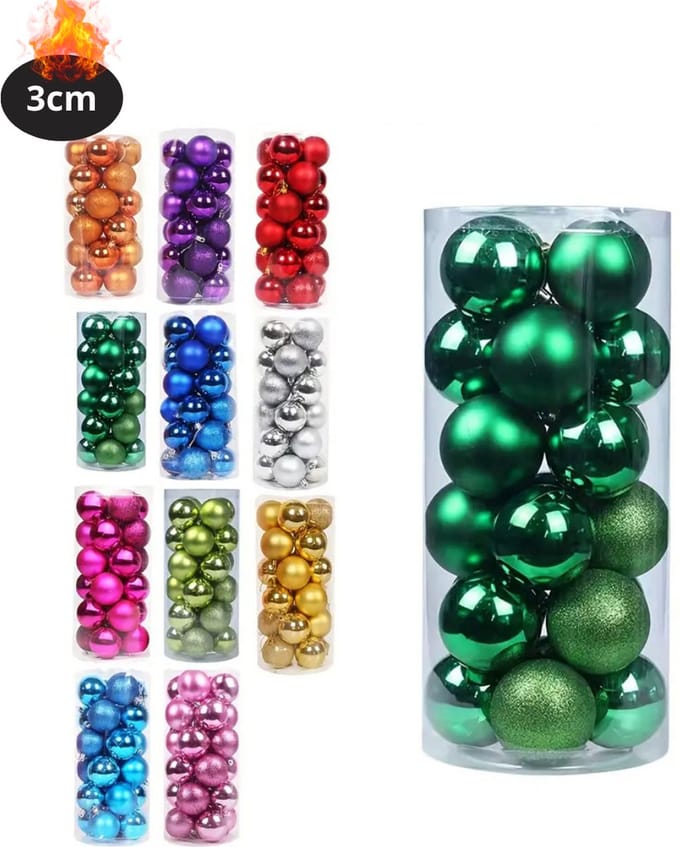 Nivard Kerstballen - Kerstversiering - Plastic - Donkergroen - 3 cm - 24 stuks