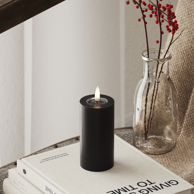 Kaars WAX LED Zwart 5x15cm - net een echte kaars - Deluxe Homeart