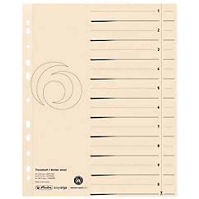 herlitz® scheidingsbladen, A4, gerecycleerd karton, Europerforatie, Indexbedrukking, chamoisgeel, 10 stuks