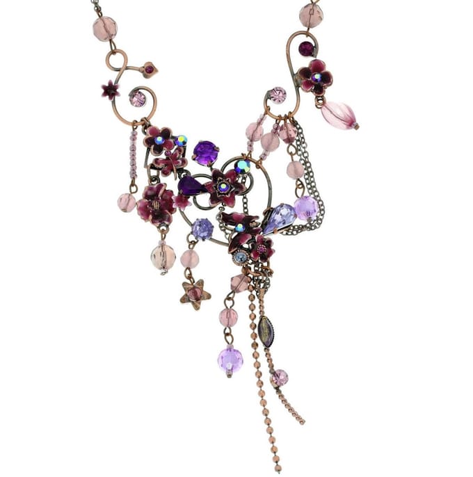 Behave - Paarse Ketting met Bloemetjes en Steentjes - 41 cm