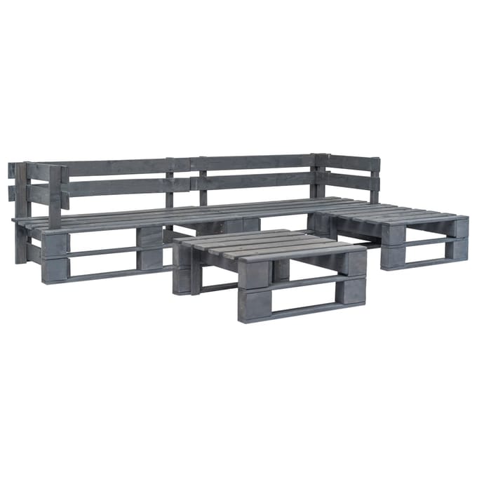 vidaXL - 4-delige - Loungeset - pallet - hout - grijs