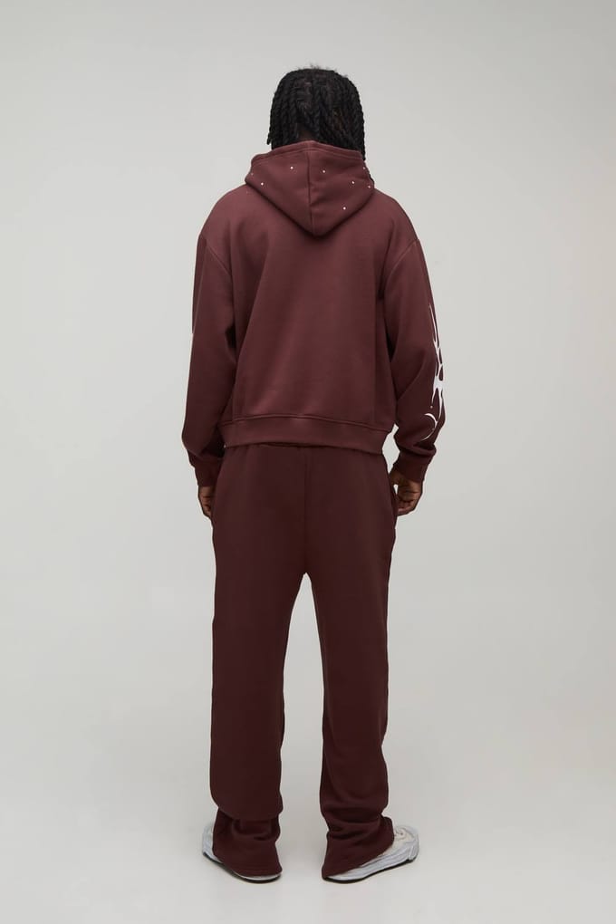 Oversized Boxy Trainingspak Met Strass Steentjes En Moto Ritssluiting | Chocolate | Size Large