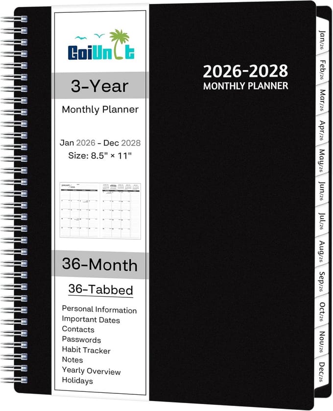 Grote Maandplanner 2026 t/m 2028 - 3 Jaar Agenda Zwart