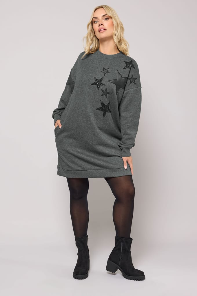 Yours Grey Star Sweatshirtjurk Size 48