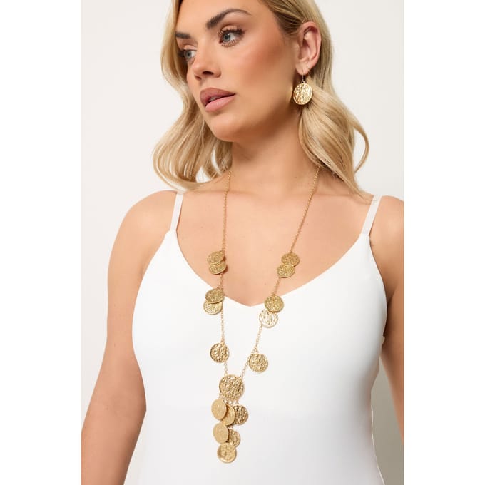 Yours Goudkleurige Lange Bedelketting En Oorbellensetsize One Size