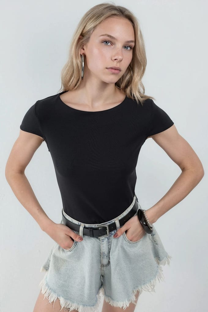 Ronde Hals Korte Mouwen Katoenmix Blouse
