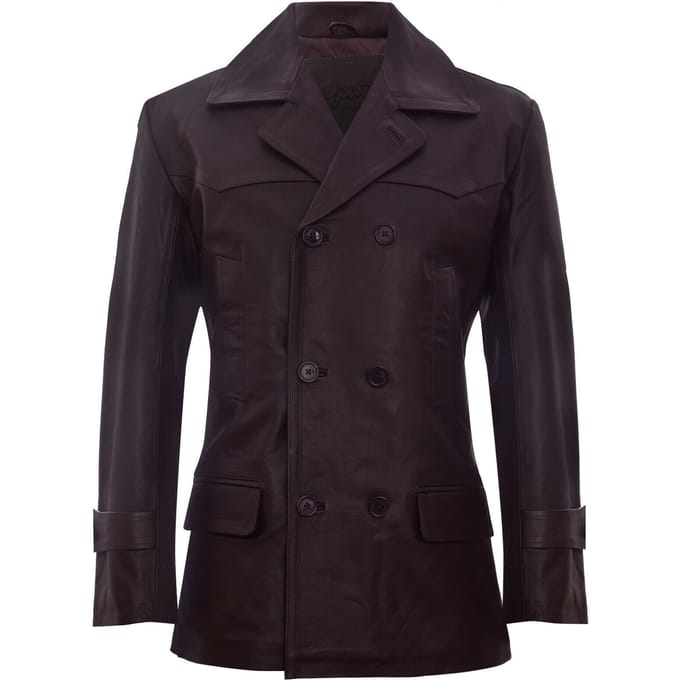 Cow Hide Dr Who Naval German Pea Coat leren jas