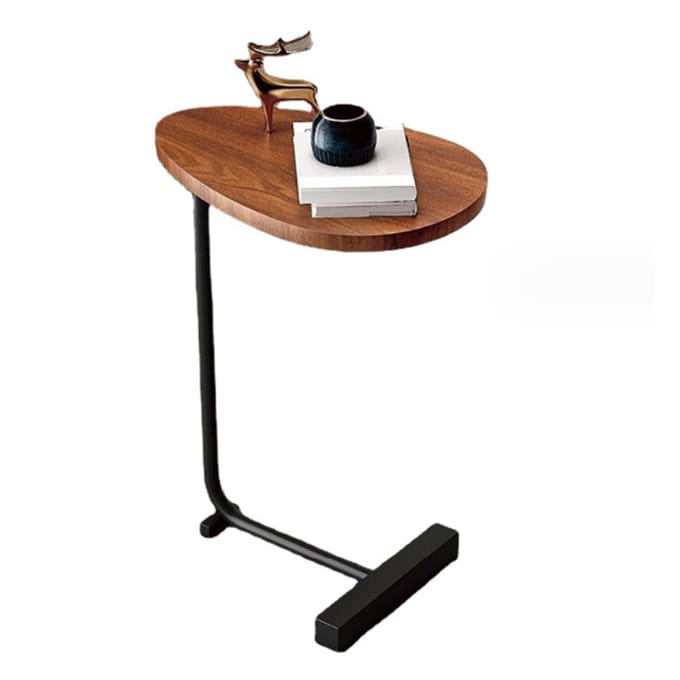 Kleine Bijzettafel Modern Donker Houtnerf Ruimtebesparend C-vormige Salontafel voor Woonkamer Bank Hotel Flat Design zwart