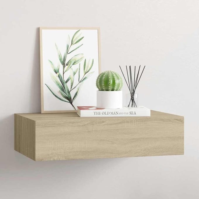 vidaXL - Wandschap - met - lade - 40x23,5x10 - cm - MDF - eikenkleurig