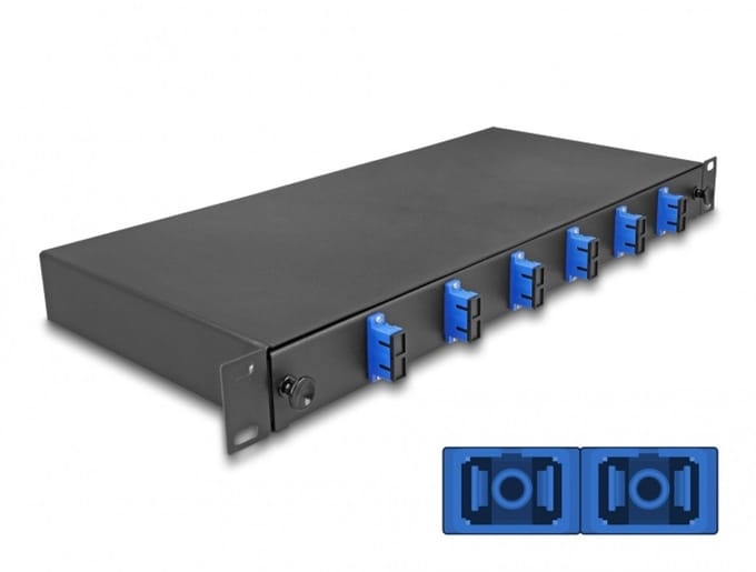 Delock 19″ Optical Fiber Splice Box 6 x SC Duplex OS2 1U complete assembled